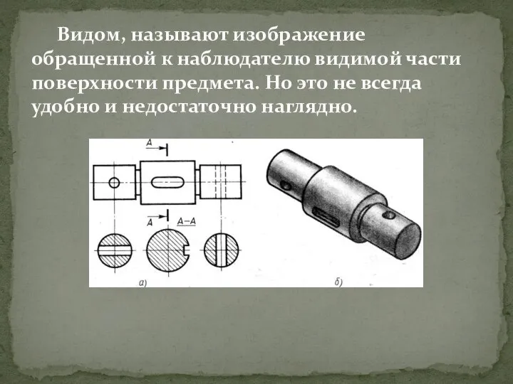 Видом, называют изображение обращенной к наблюдателю видимой части поверхности предмета. Но это