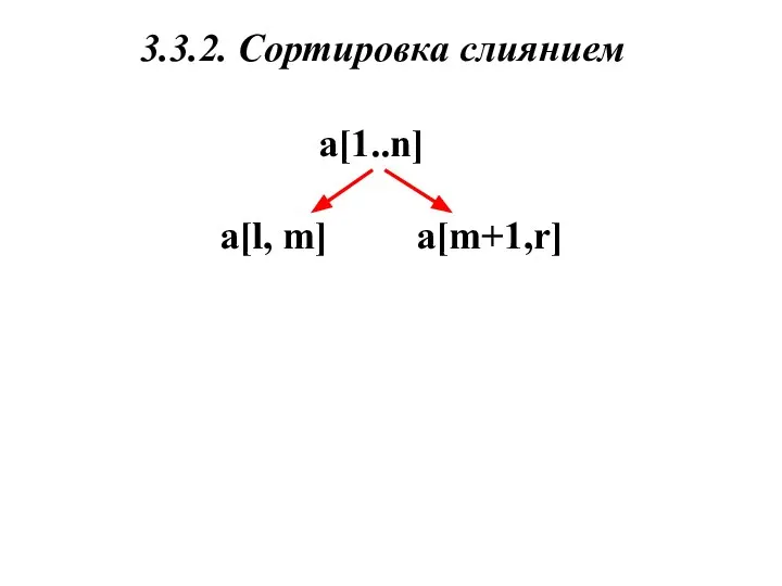 3.3.2. Сортировка слиянием a[1..n] a[l, m] a[m+1,r]