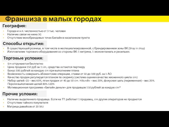 Франшиза в малых городах География: Города и н.п. численностью от 3 тыс.