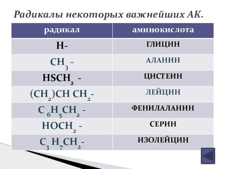 Радикалы некоторых важнейших АК.