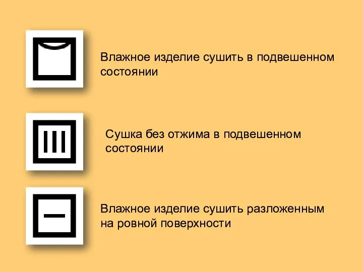 Влажное изделие сушить в подвешенном состоянии Влажное изделие сушить разложенным на ровной