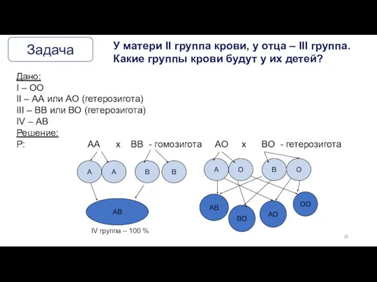 У матери II группа крови, у отца – III группа. Какие группы