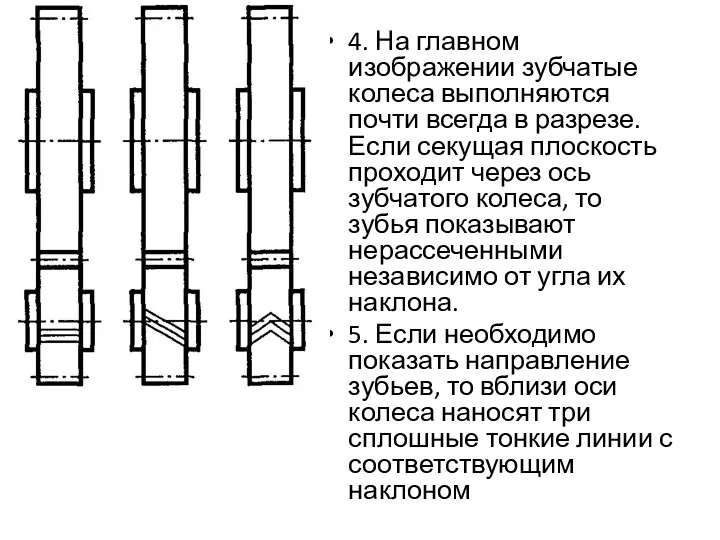 4. На главном изображении зубчатые колеса выполняются почти всегда в разрезе. Если