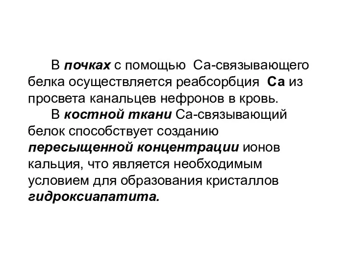 В почках с помощью Са-связывающего белка осуществляется реабсорбция Са из просвета канальцев