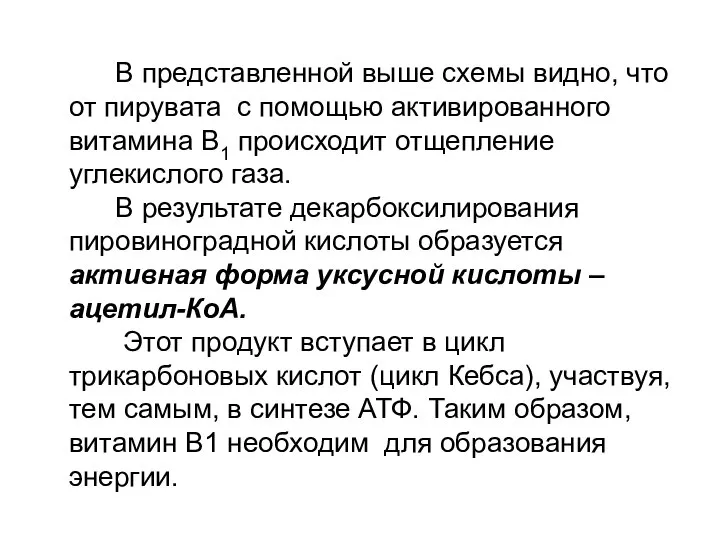 В представленной выше схемы видно, что от пирувата с помощью активированного витамина