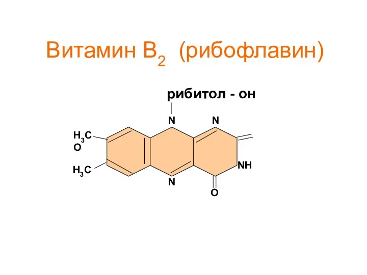 N N Н3С О NH Н3С N O рибитол - он Витамин В2 (рибофлавин)