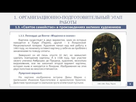 1. ОРГАНИЗАЦИОННО-ПОДГОТОВИТЕЛЬНЫЙ ЭТАП РАБОТЫ 1.3. «Святое семейство» в произведениях великих художников 1.3.3.