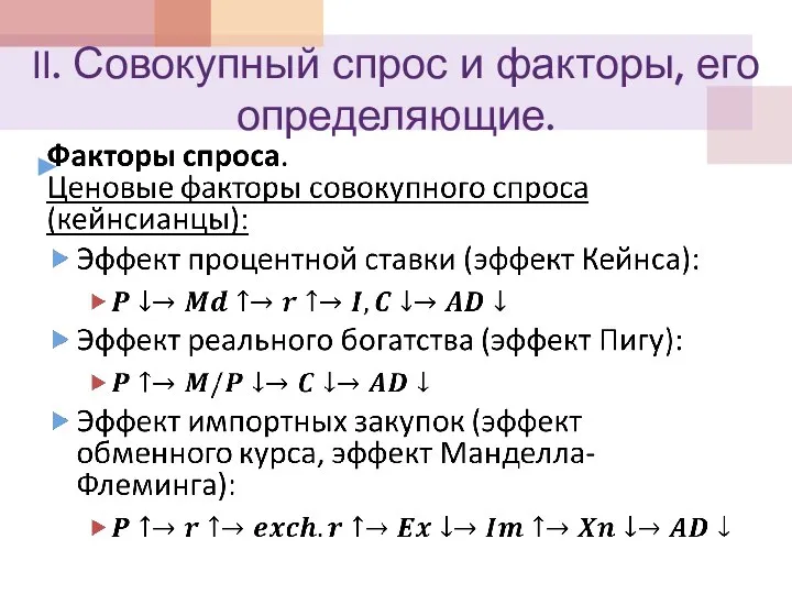 II. Совокупный спрос и факторы, его определяющие.