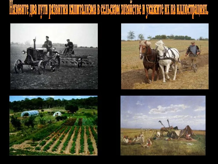 Назовите два пути развития капитализма в сельском хозяйстве и укажите их на иллюстрациях.