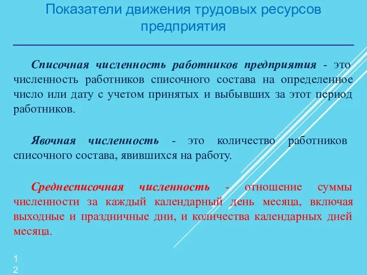 Показатели движения трудовых ресурсов предприятия Списочная численность работников предприятия - это численность