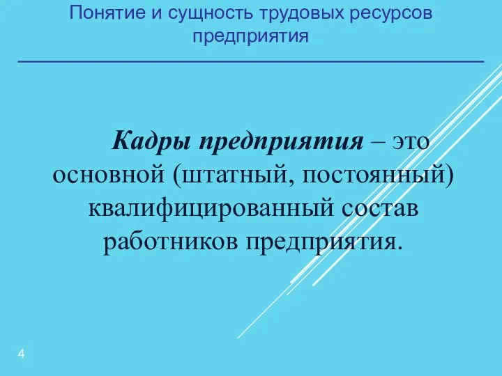 Понятие и сущность трудовых ресурсов предприятия Кадры предприятия – это основной (штатный,