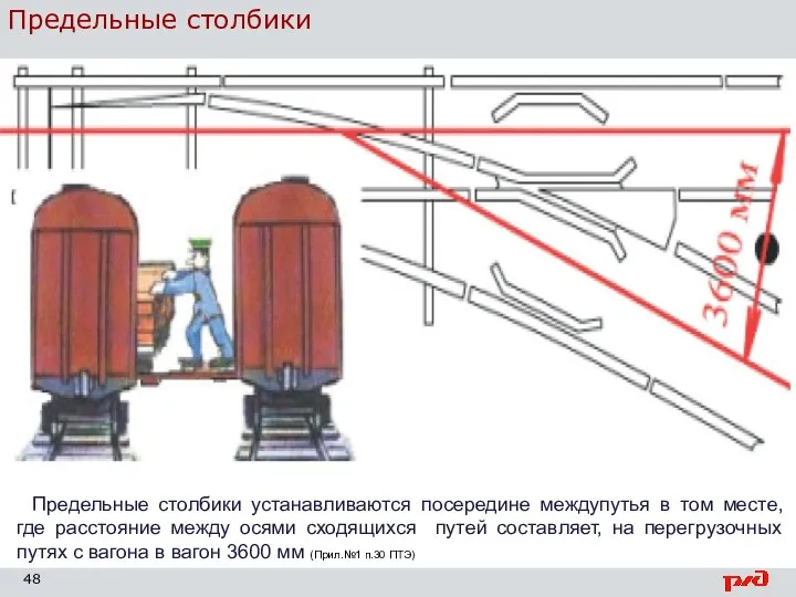 Предельные столбики Предельные столбики устанавливаются посередине междупутья в том месте, где расстояние