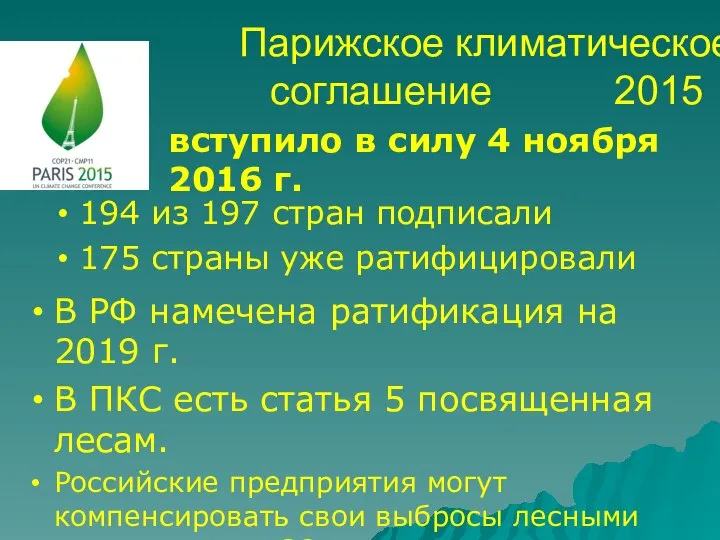 Парижское климатическое соглашение 2015 194 из 197 стран подписали 175 страны уже