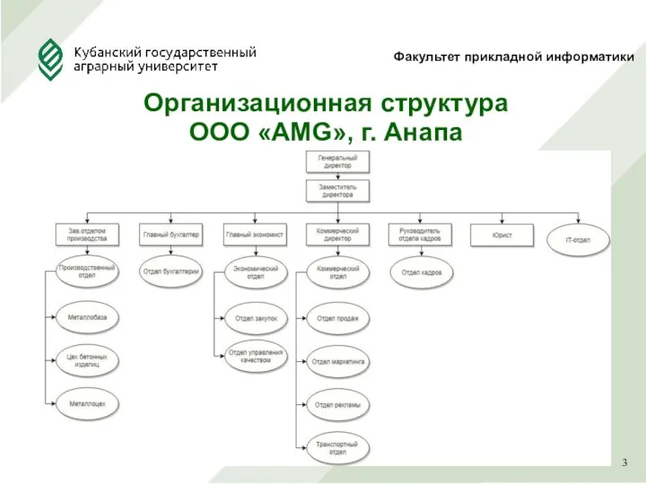 Факультет прикладной информатики Организационная структура ООО «AMG», г. Анапа