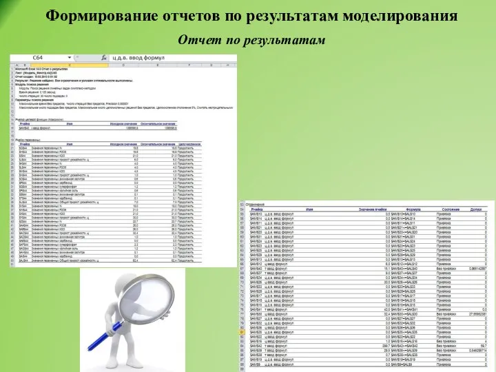 Формирование отчетов по результатам моделирования Отчет по результатам
