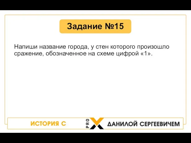 Напиши название города, у стен которого произошло сражение, обозначенное на схеме цифрой «1». Задание №15