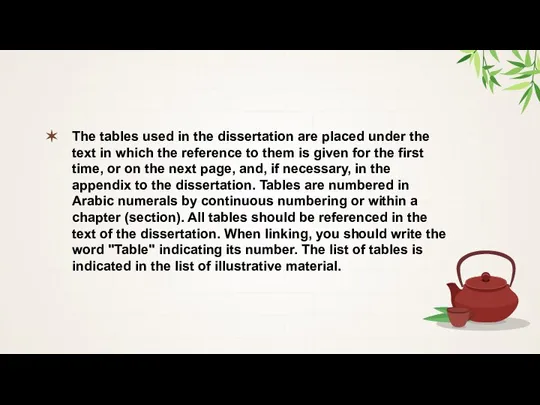 The tables used in the dissertation are placed under the text in