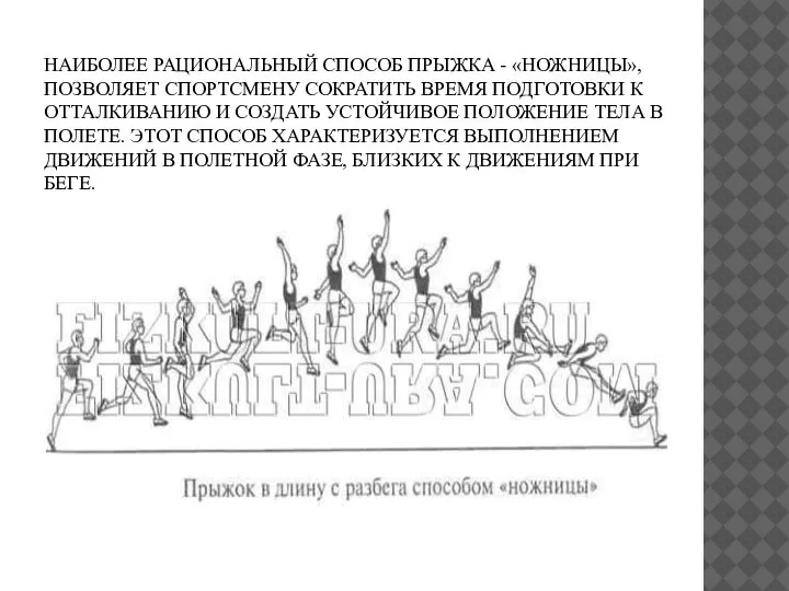 НАИБОЛЕЕ РАЦИОНАЛЬНЫЙ СПОСОБ ПРЫЖКА - «НОЖНИЦЫ», ПОЗВОЛЯЕТ СПОРТСМЕНУ СОКРАТИТЬ ВРЕМЯ ПОДГОТОВКИ К