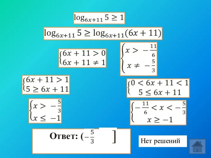 О.Д.З. a) b) Нет решений Ответ: ( ; -1