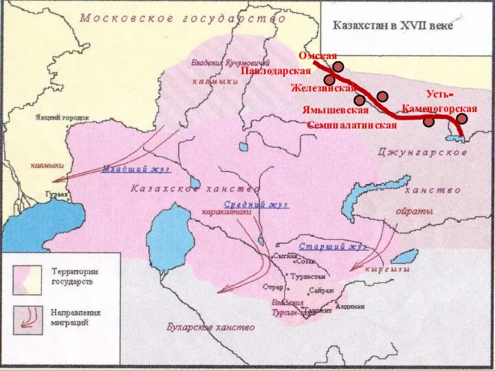 Павлодарская Омская Ямышевская Железинская Семипалатинская Усть- Каменогорская