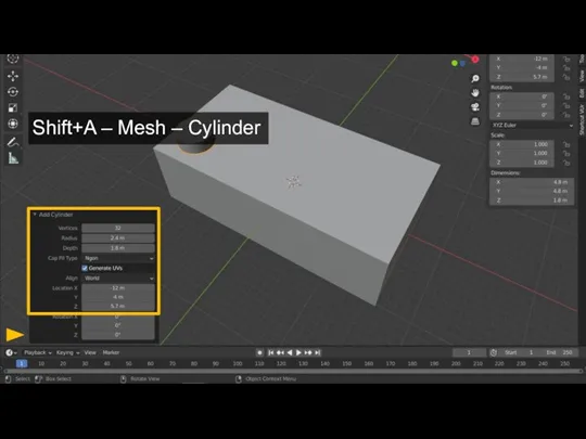 Shift+A – Mesh – Cylinder