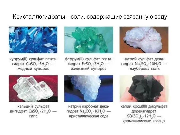 Кристаллогидраты – соли, содержащие связанную воду