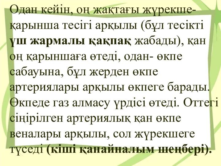 Одан кейiн, оң жақтағы жүрекше- қарынша тесiгi арқылы (бұл тесiктi үш жармалы