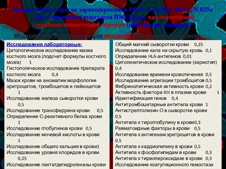 Приказ Министерства здравоохранения РФ от 9 ноября 2012 г. N 833н "Об