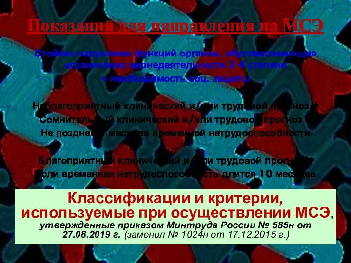 Показания для направления на МСЭ Стойкие нарушения функций органов, обуславливающие ограничения жизнедеятельности