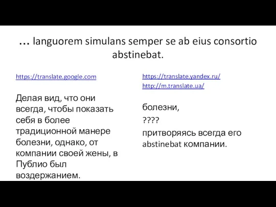 … languorem simulans semper se ab eius consortio abstinebat. https://translate.google.com Делая вид,