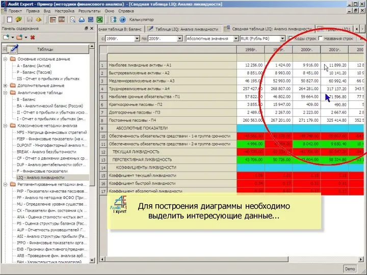 Для построения диаграммы необходимо выделить интересующие данные...