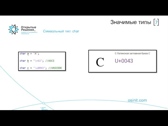 osinit.com Значимые типы Символьный тип: char