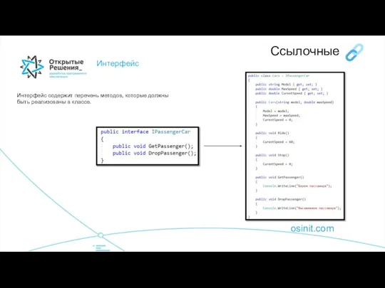 osinit.com Интерфейс Ссылочные Интерфейс содержит перечень методов, которые должны быть реализованы в классе.