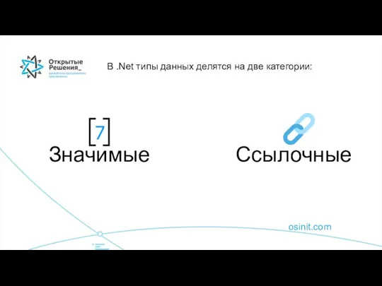 osinit.com В .Net типы данных делятся на две категории: Ссылочные Значимые