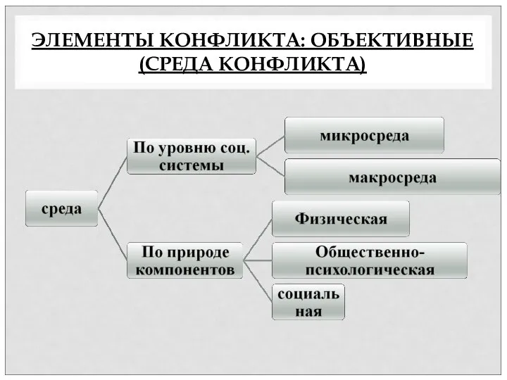 ЭЛЕМЕНТЫ КОНФЛИКТА: ОБЪЕКТИВНЫЕ (СРЕДА КОНФЛИКТА)