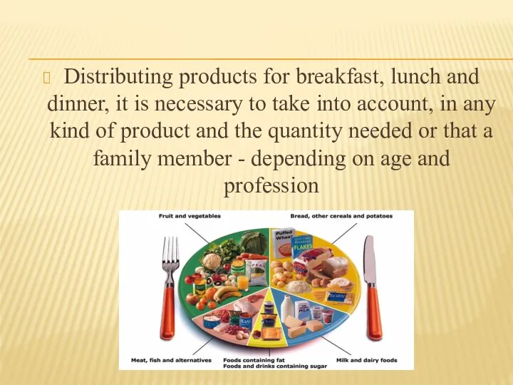 Distributing products for breakfast, lunch and dinner, it is necessary to take