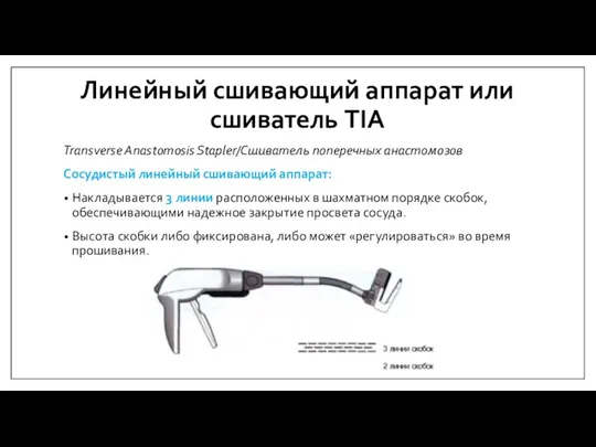 Линейный сшивающий аппарат или сшиватель TIA Transverse Anastomosis Stapler/Сшиватель поперечных анастомозов Сосудистый