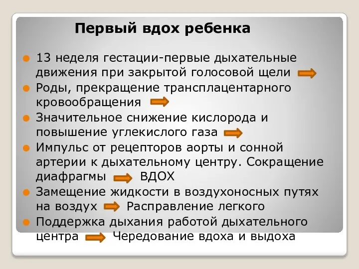 Первый вдох ребенка 13 неделя гестации-первые дыхательные движения при закрытой голосовой щели