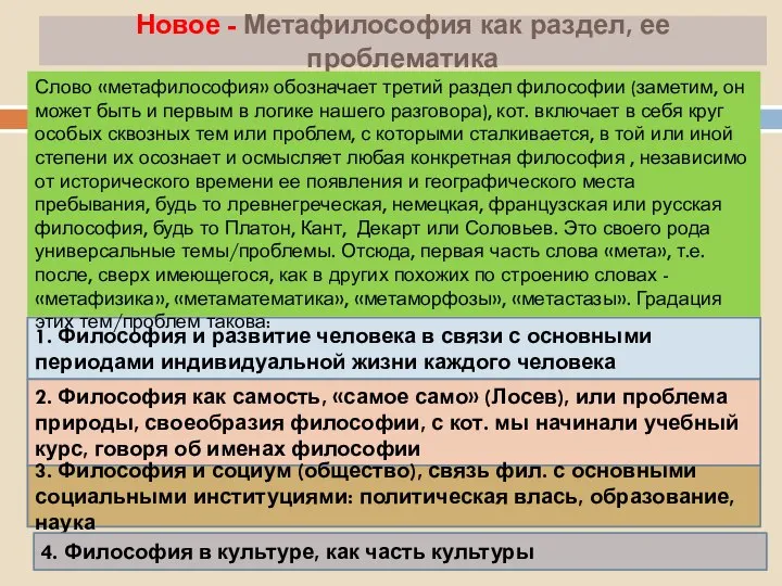 Новое - Метафилософия как раздел, ее проблематика 1. Философия и развитие человека