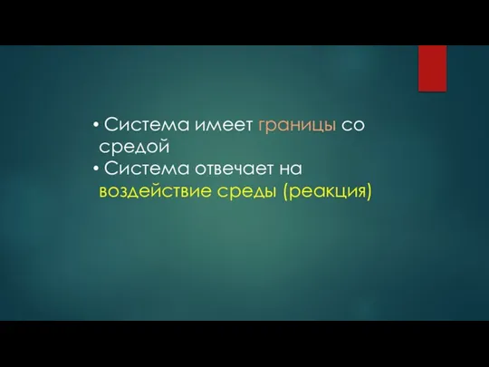 Система имеет границы со средой Система отвечает на воздействие среды (реакция)