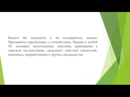 Важно! Не паникуйте и не поддавайтесь панике. Призывайте окружающих к спокойствию. Паника