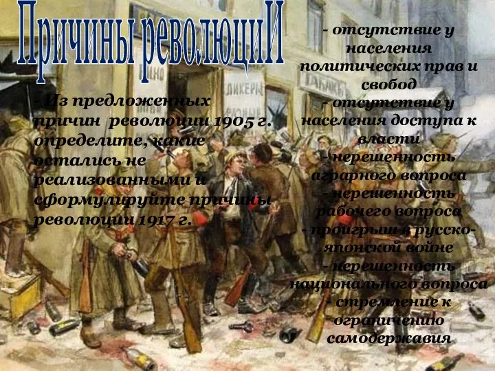 Причины революциИ - отсутствие у населения политических прав и свобод - отсутствие