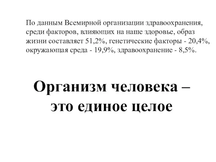 По данным Всемирной организации здравоохранения, среди факторов, влияющих на наше здоровье, образ