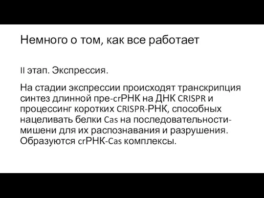 Немного о том, как все работает II этап. Экспрессия. На стадии экспрессии