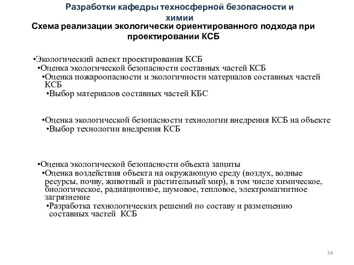 Схема реализации экологически ориентированного подхода при проектировании КСБ Экологический аспект проектирования КСБ