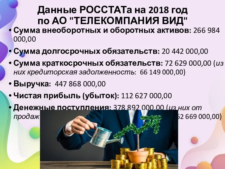 Данные РОССТАТа на 2018 год по АО "ТЕЛЕКОМПАНИЯ ВИД" Сумма внеоборотных и