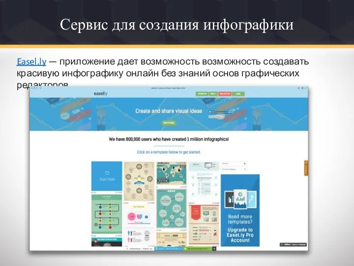 Сервис для создания инфографики Easel.ly — приложение дает возможность возможность создавать красивую