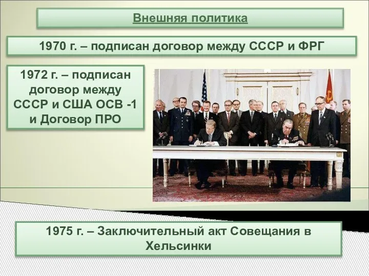 1970 г. – подписан договор между СССР и ФРГ Внешняя политика 1972