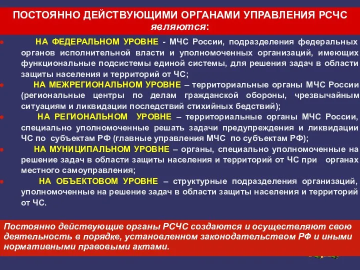 НА ФЕДЕРАЛЬНОМ УРОВНЕ - МЧС России, подразделения федеральных органов исполнительной власти и