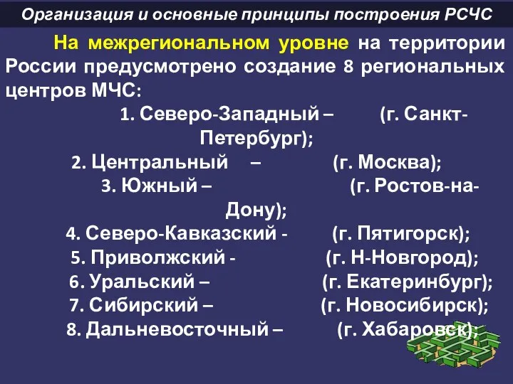 Организация и основные принципы построения РСЧС На межрегиональном уровне на территории России